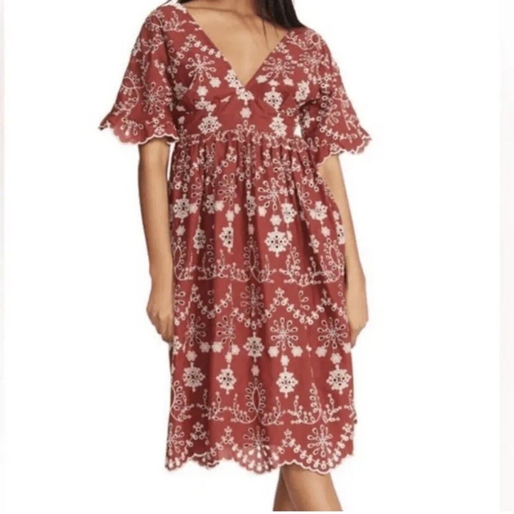 BB Dakota By Steve Madden Sz Small Wild Spirit Rusty Red White Eyelet Sun Dress